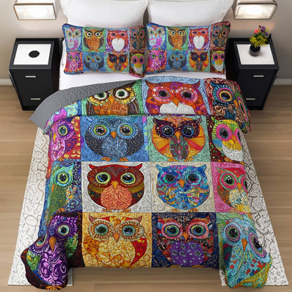 Shineful All Season Quilt 3-Piece Set Colorful Owls World