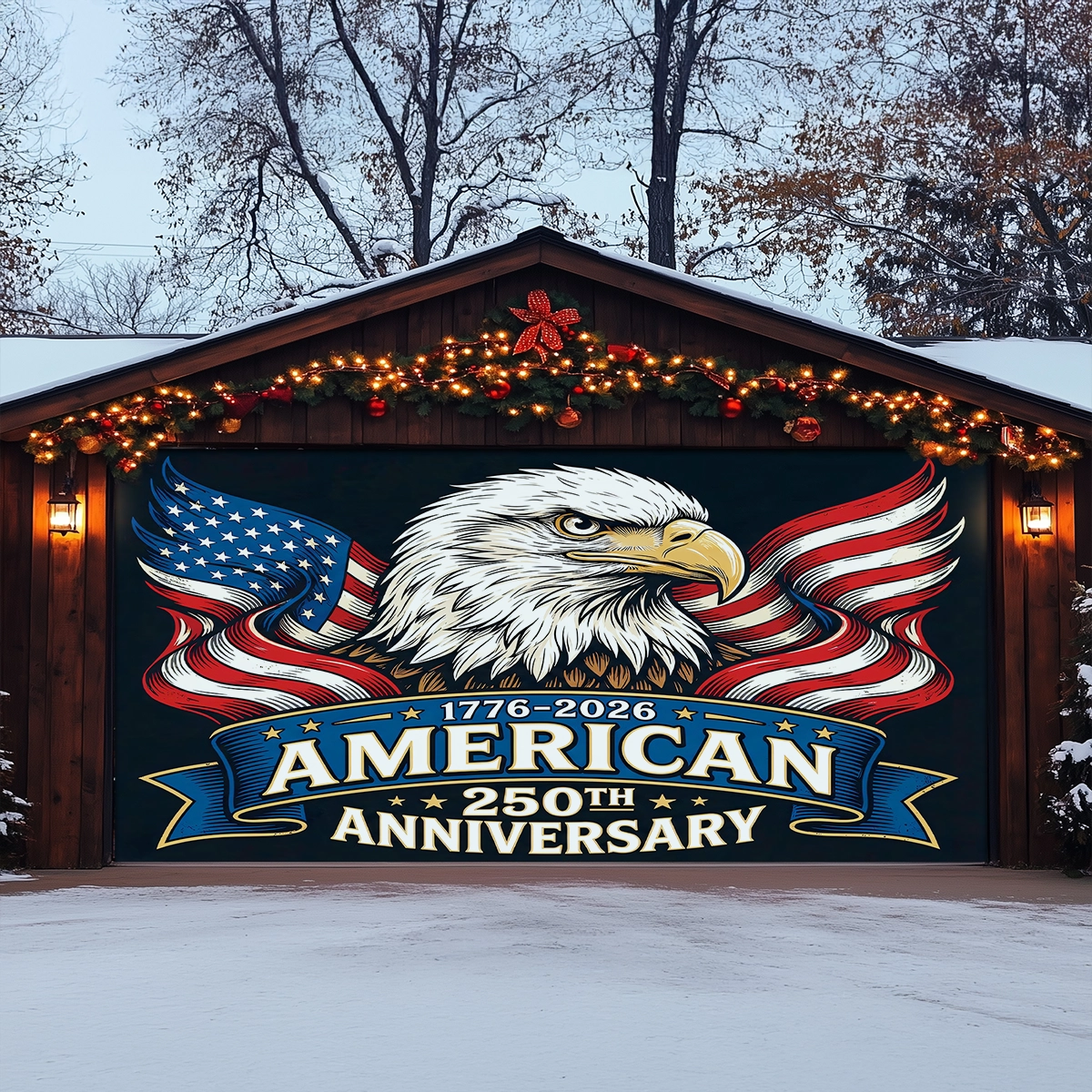 Shineful Garage Door Banner Decoration 250 Years of American's Power