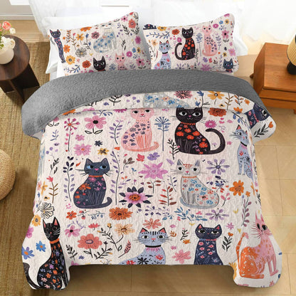 Shineful All Season Quilt 3-Piece Set Catty Blooms