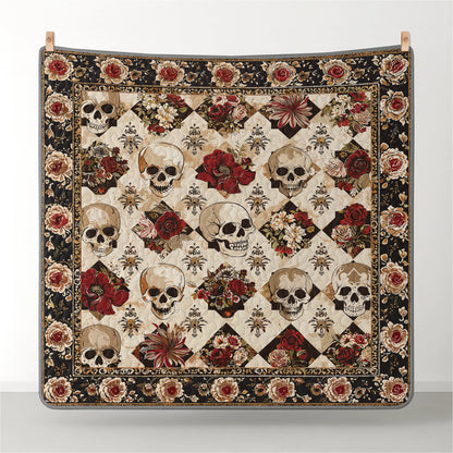 Shineful Quilt 3-Piece Set Elegent Skull Roses