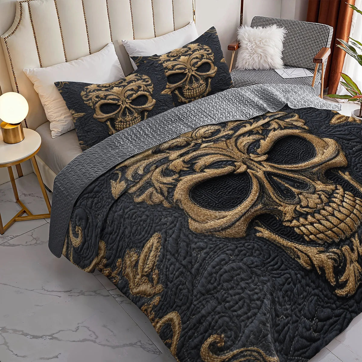 Shineful Quilt 3-Piece Set Baroque Skull Majesty