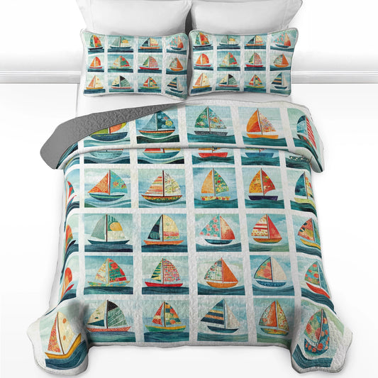 Shineful All Season Quilt 3-Piece Set - Sailing Sailboat Dreams