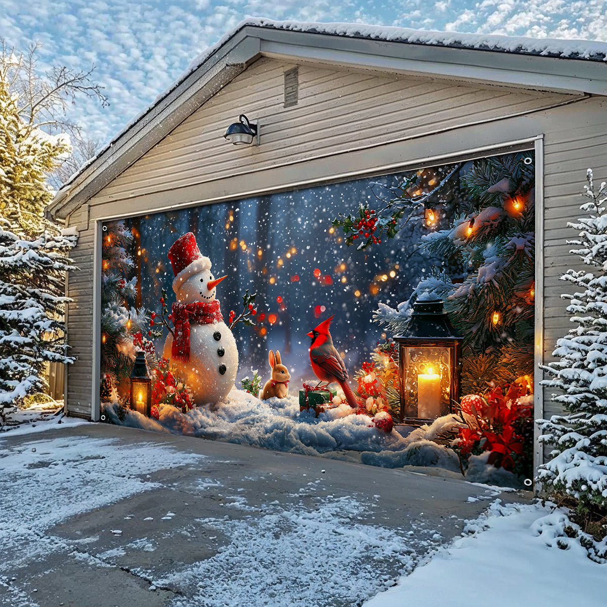 Shineful Garage Door Banner Decoration Cheerful Forest Snowman
