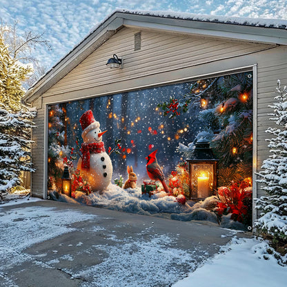 Shineful Garage Door Banner Decoration Cheerful Forest Snowman