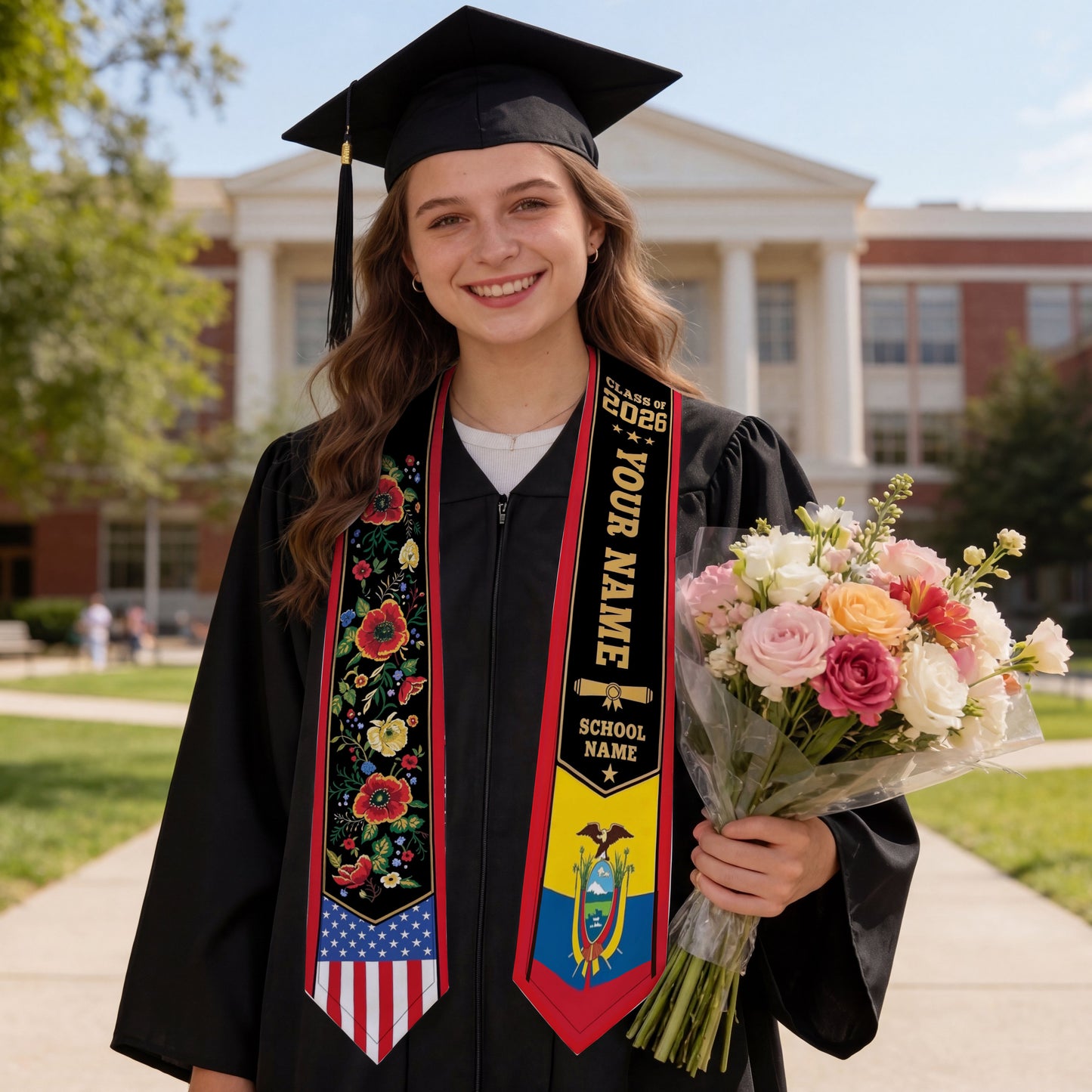 Shineful Graduation Sash Personalized American Ecuador Pride