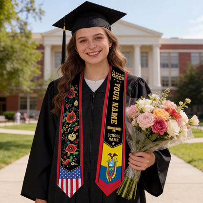 Shineful Graduation Sash Personalized American Ecuador Pride