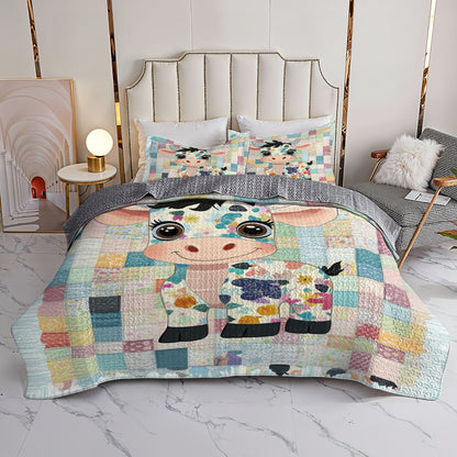 Shineful All Season Quilt 3-Piece Set Adorable Patchwork Cow