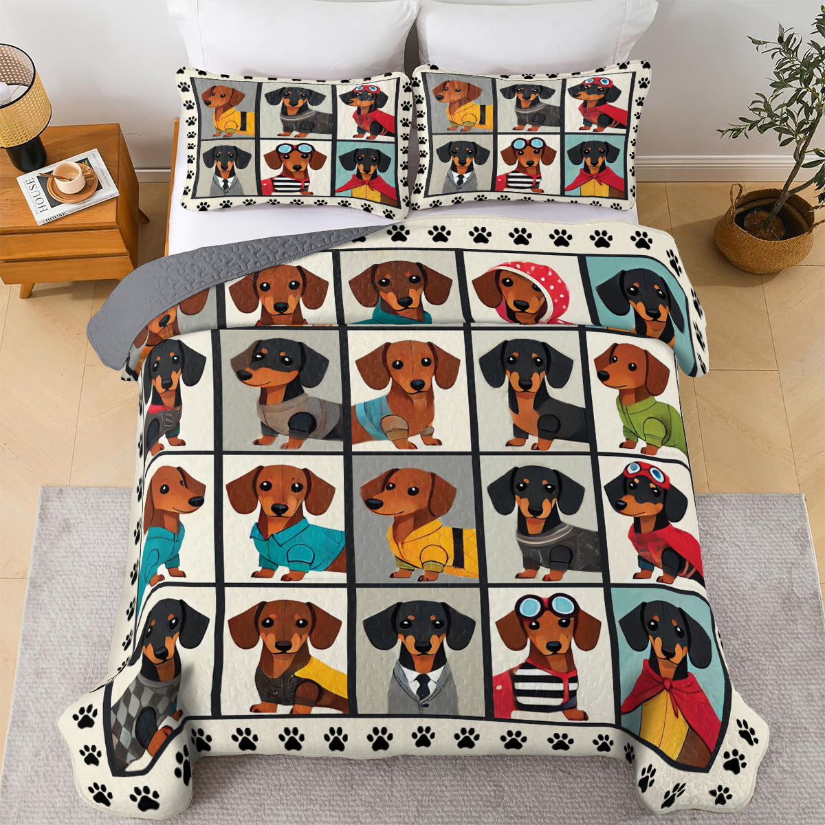 Shineful All Season Quilt 3-Piece Set Dachshund Cartoon