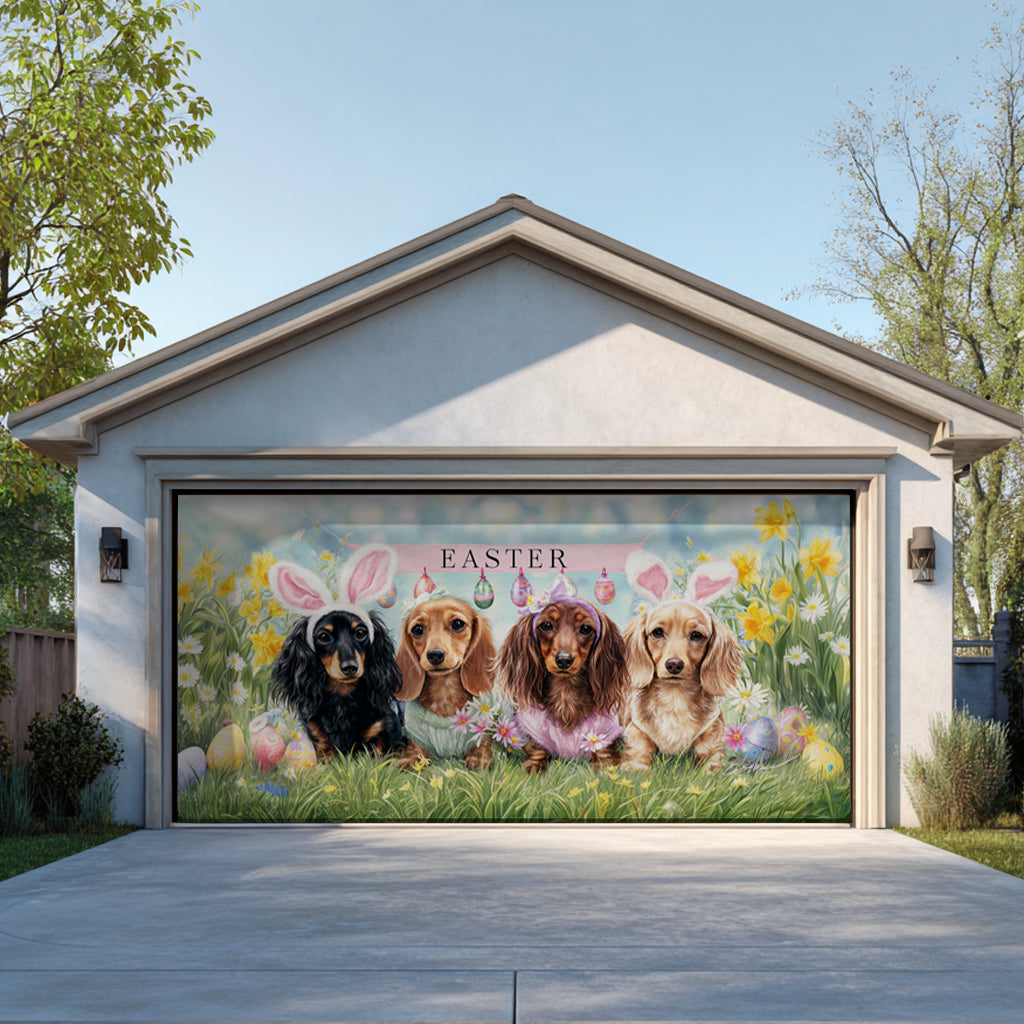 Shineful Garage Door Banner Decoration Bunny Ears Dachshund