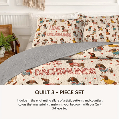 Shineful Quilt 3-Piece Set Dachshund Lovely Delight