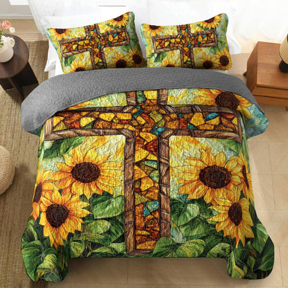 Shineful All Season Quilt 3-Piece Set Sunflower Cross