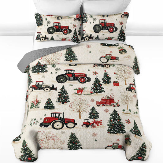Shineful All Season Quilt 3-Piece Set Tractor Christmas