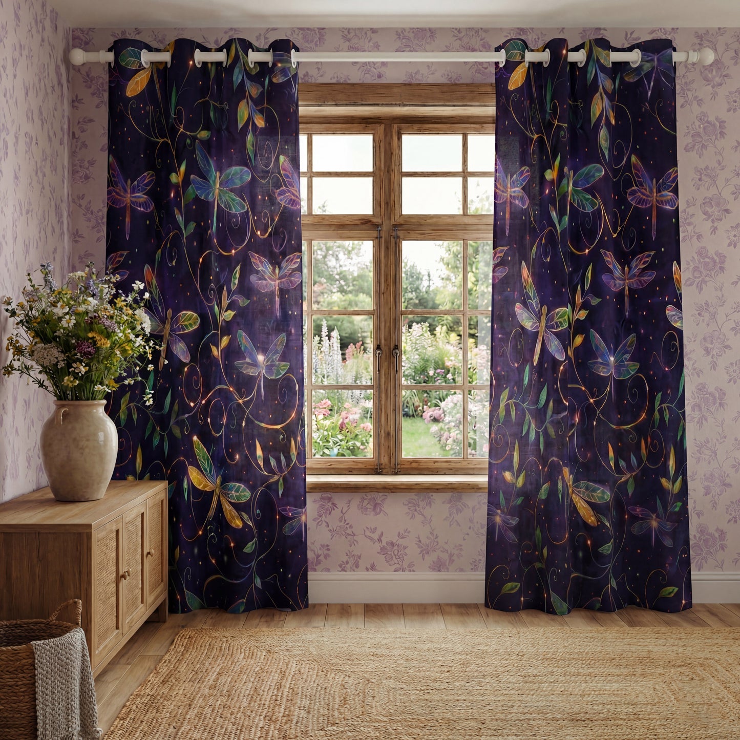 Shineful Quilted Curtain Midnight Dragonfly