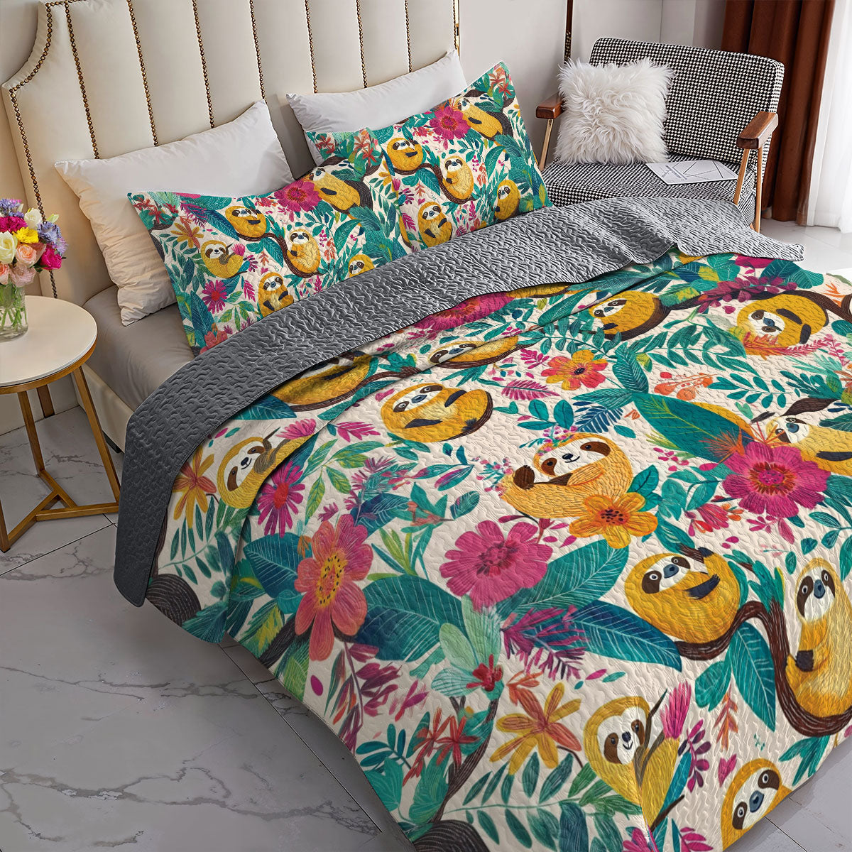 Shineful All Season Quilt 3-Piece Set Sloth Funny