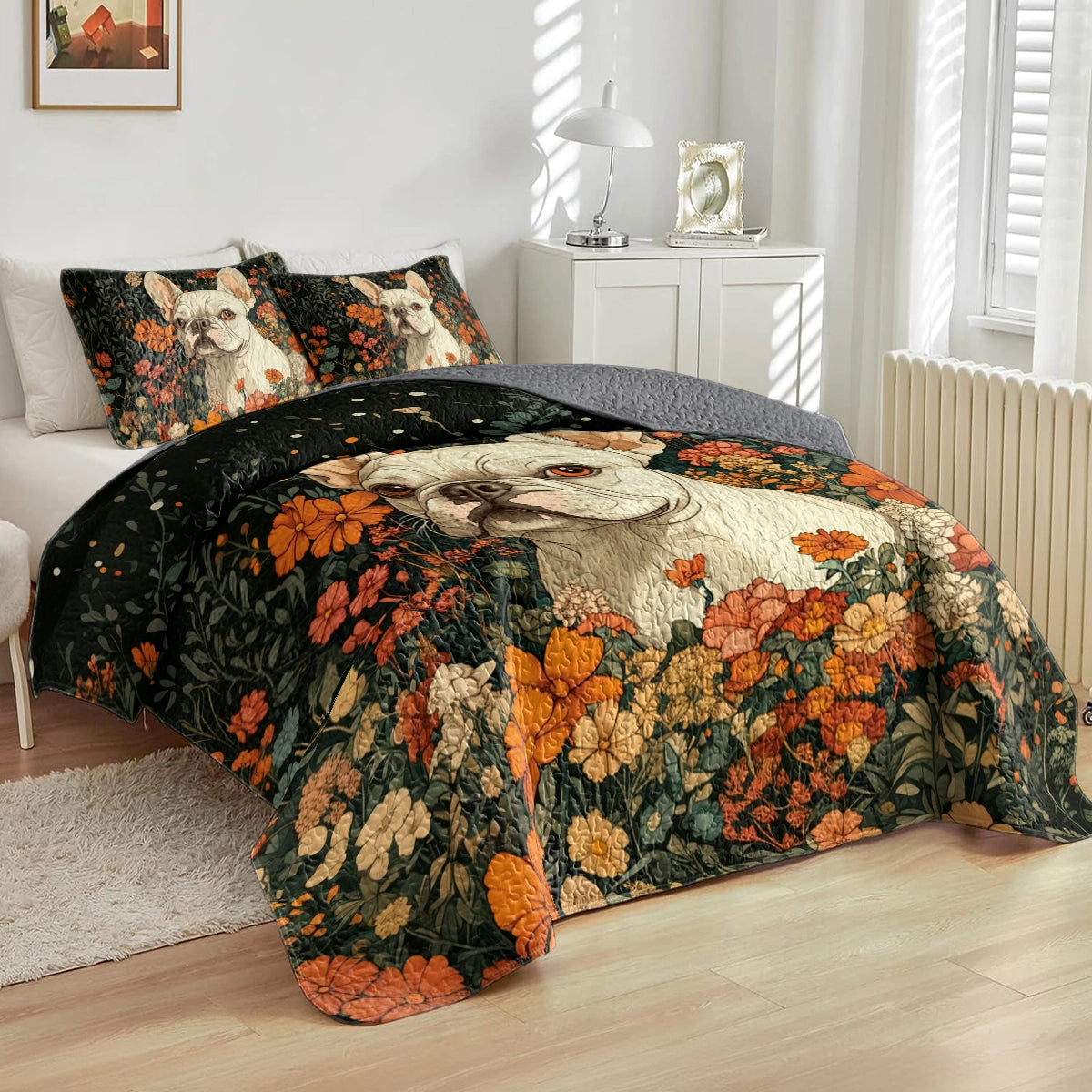 Shineful All Season Quilt 3-Piece Set Floral Frenchie Elegance