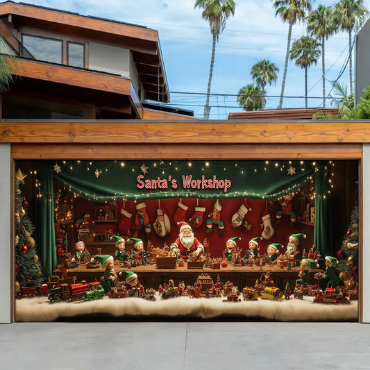 Shineful Garage Door Banner Decoration Santa Workshop