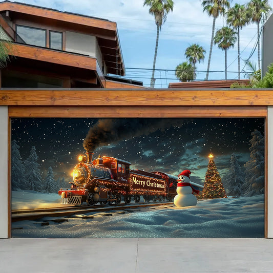 Shineful Garage Door Banner Decoration Winter Magic Railway