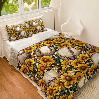 Shineful All Season Quilt 3-Piece Set Summertime Baseball