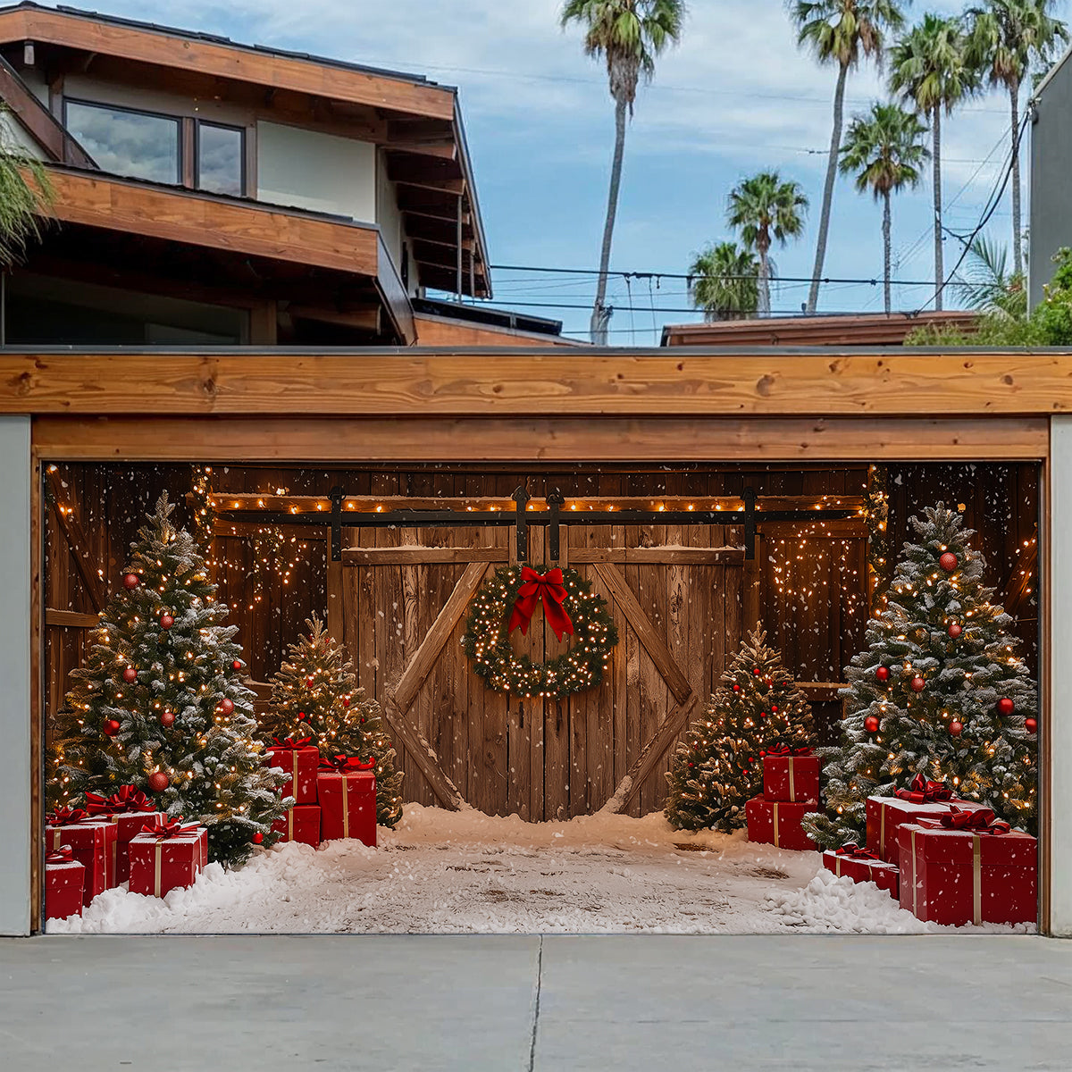 Shineful Garage Door Banner Decoration Christmas Barn Door with Presents