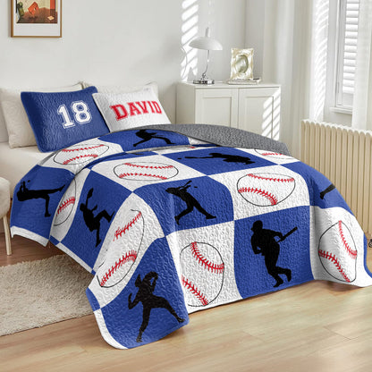Shineful All Season Quilt 3-Piece Set Personalized Baseball Action