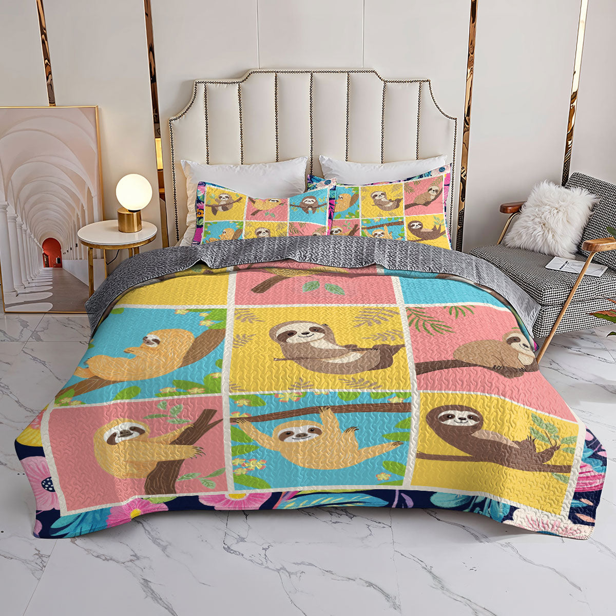 Shineful All Season Quilt 3-Piece Set Sloth Chill Out