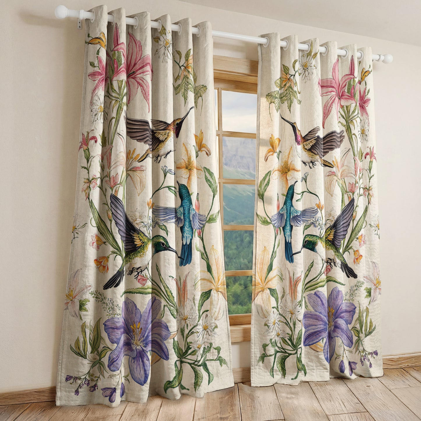 Shineful Quilted Curtain Hummingbird Winged Bloom