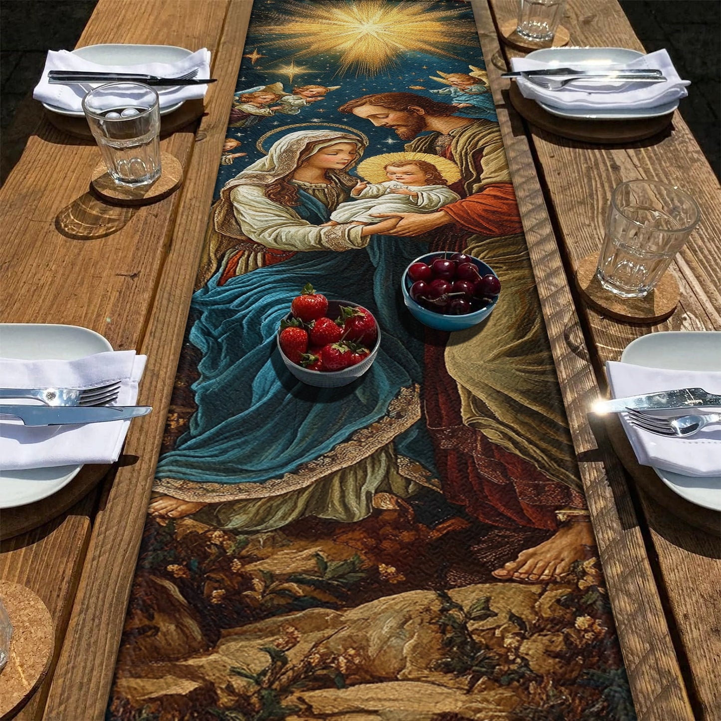Shineful 2D Flat Print Quilted Table Runner - Holy Family