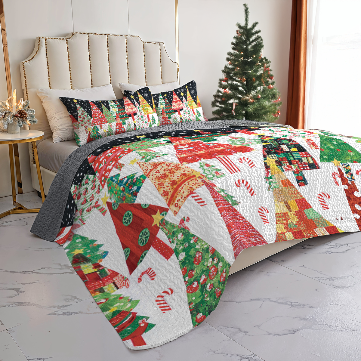 Shineful All Season Quilt 3-Piece Set Starry Night Christmas Tree