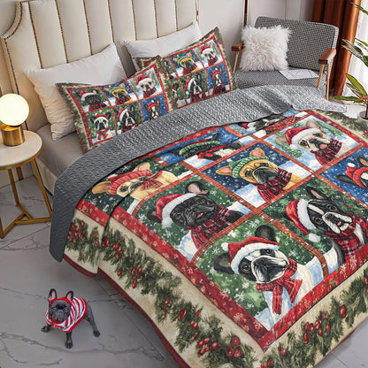 Shineful All Season Quilt 3-Piece Set - French Bulldog Holiday Cheer