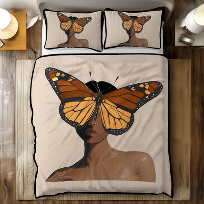 Shineful All Season Quilt 3-Piece Set - Black Butterfly Woman
