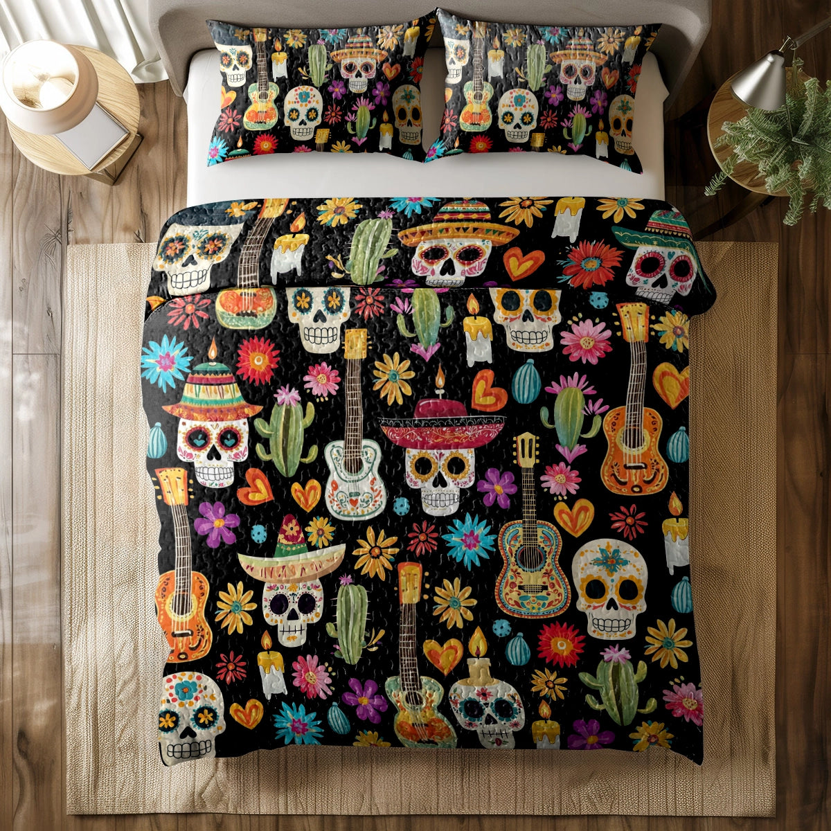Shineful All Season Quilt 3-Piece Set Fiesta of Skulls