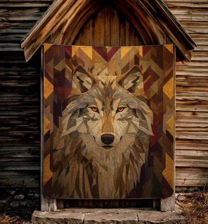 Shineful Flat Print Faux Quilt Blanket Spirit Wolf