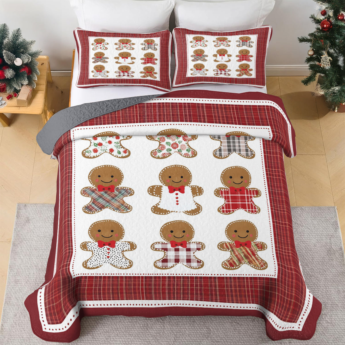 Shineful All Season Quilt 3-Piece Set Festive Christmas Gingerbread