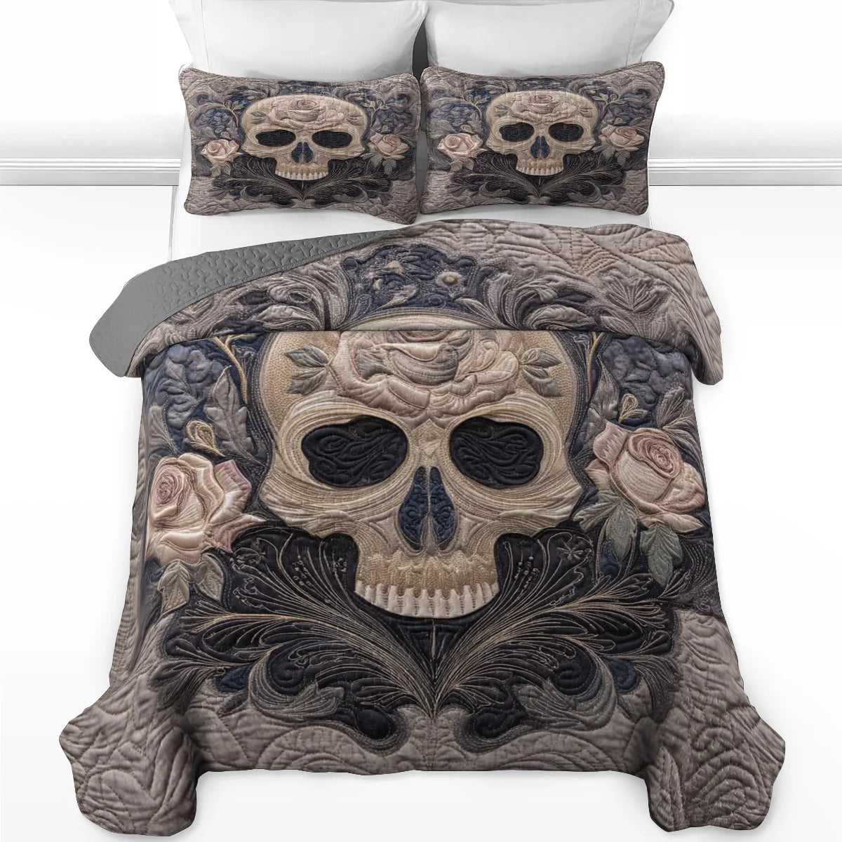 Shineful Quilt 3-Piece Set Rose of the Silent Skull