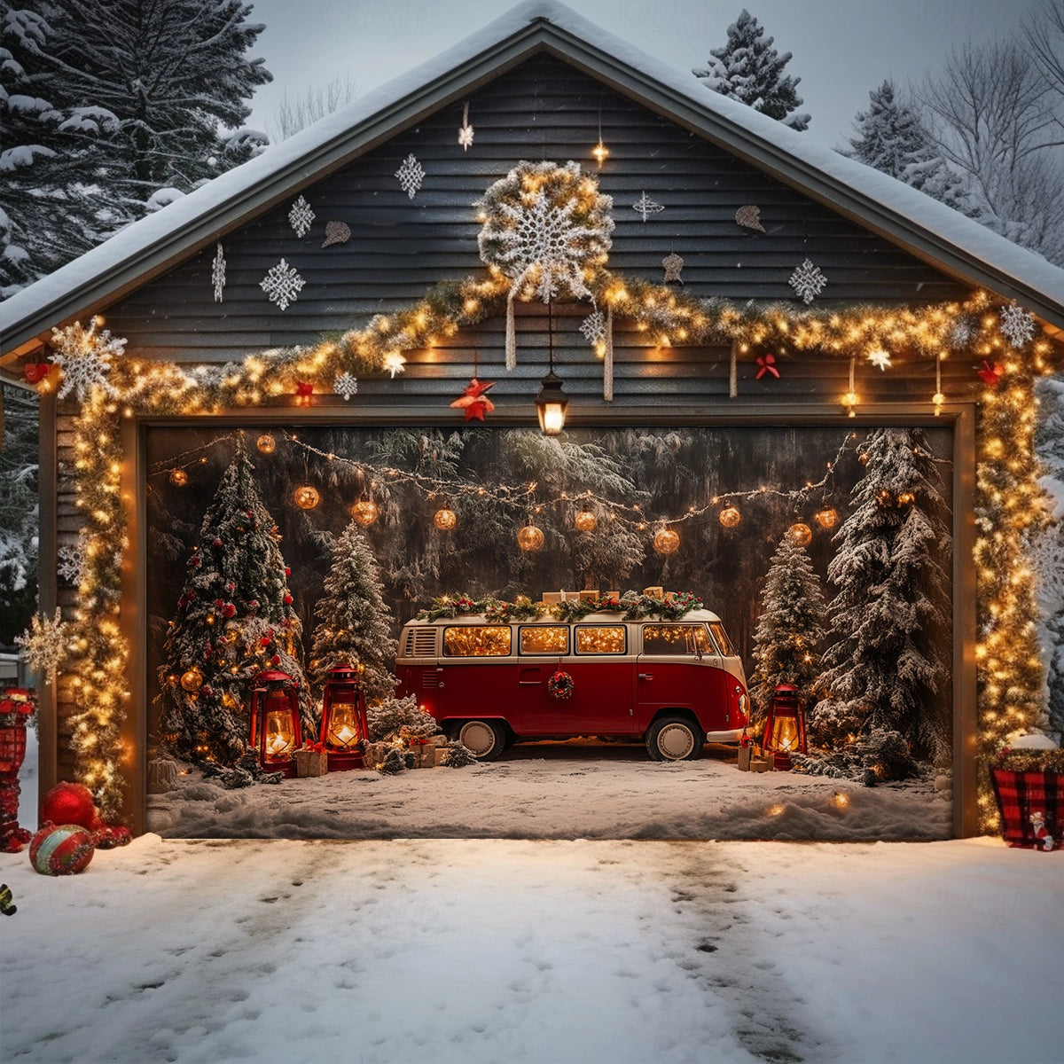 Shineful Garage Door Banner Decoration - Holiday Camper Wonderland