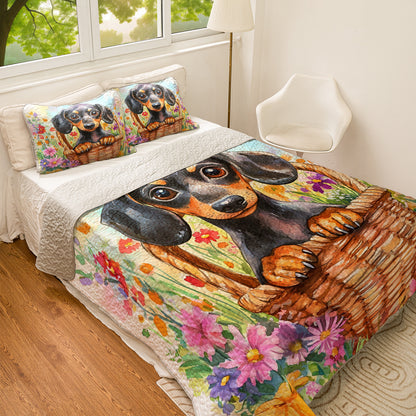 Shineful All Season Quilt 3-Piece Set Dachshund Floral Basket
