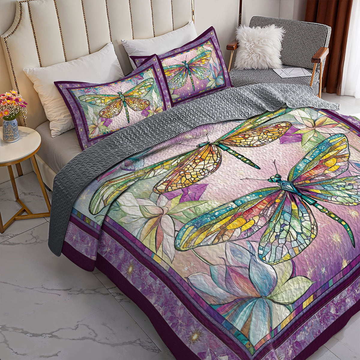 Shineful All Season Quilt 3-Piece Set Exquisite Dragonfly