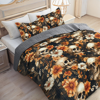 Shineful All Season Quilt 3-Piece Set Skull Memento Floral