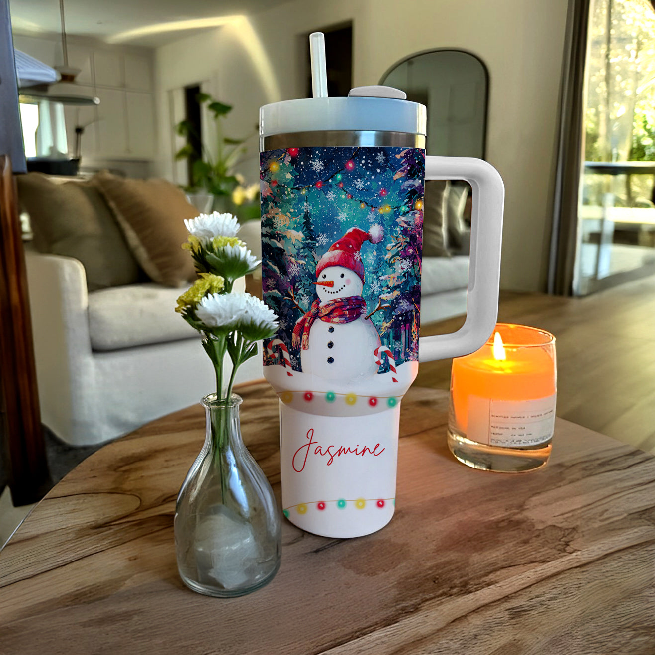 Shineful Tumbler Personalized Snowman Under Christmas Light