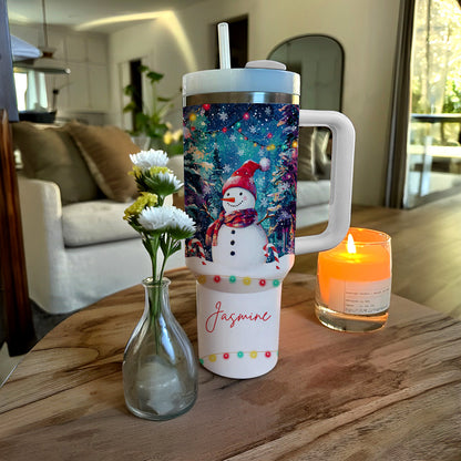 Shineful Tumbler Personalized Snowman Under Christmas Light