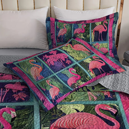 Shineful All Season Quilt 3-Piece Set - Flamingo Garden Tapestry