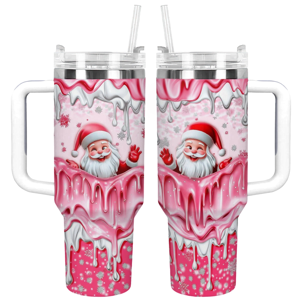 Shineful Glossy Tumbler Santa  Pink Holiday Cheer