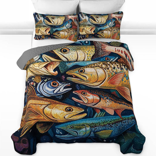 Shineful All Season Quilt 3-Piece Set Colorful Fishes