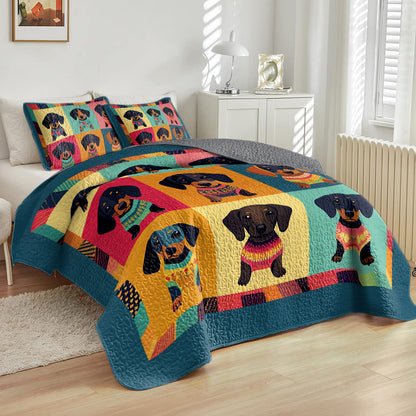 Shineful All Season Quilt 3-Piece Set Dachshund Happy Holiday