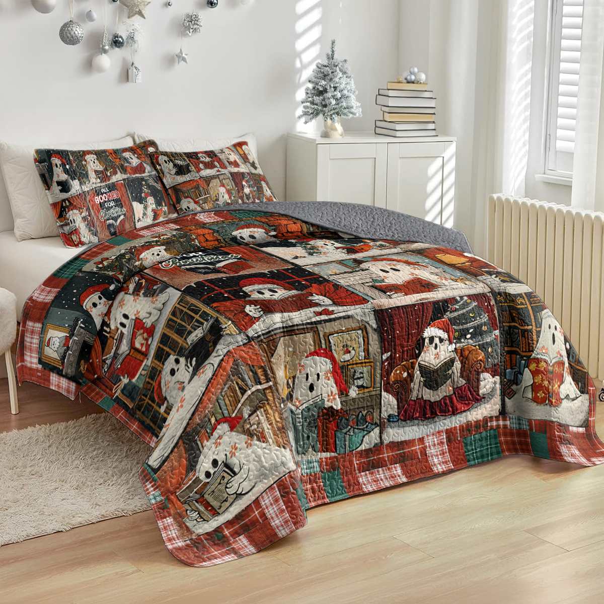 Shineful All Season Quilt 3-Piece Set Christmas Floral Bookish Boo
