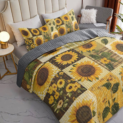 Shineful All Season Quilt 3-Piece Set - Vintage Sunflower Harmony