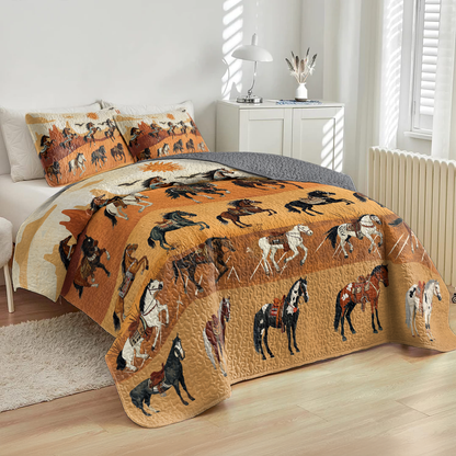 Shineful All Season Quilt 3-Piece Set Native America Horses In Motion