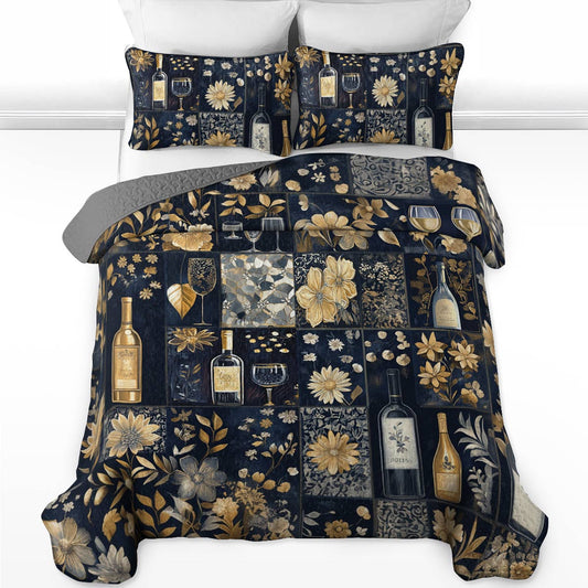 Shineful All Season Quilt 3-Piece Set Gracefulness Wine Floral