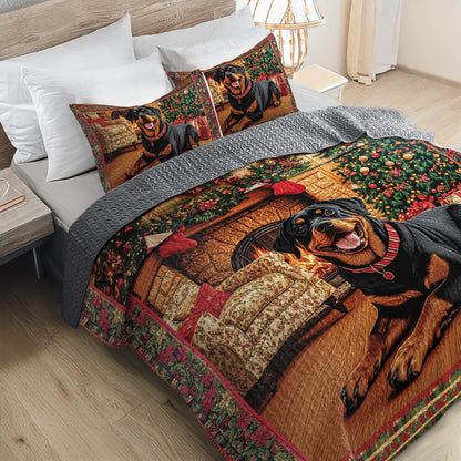 Shineful All Season Quilt 3-Piece Set - Rottweiler's Christmas Cheer