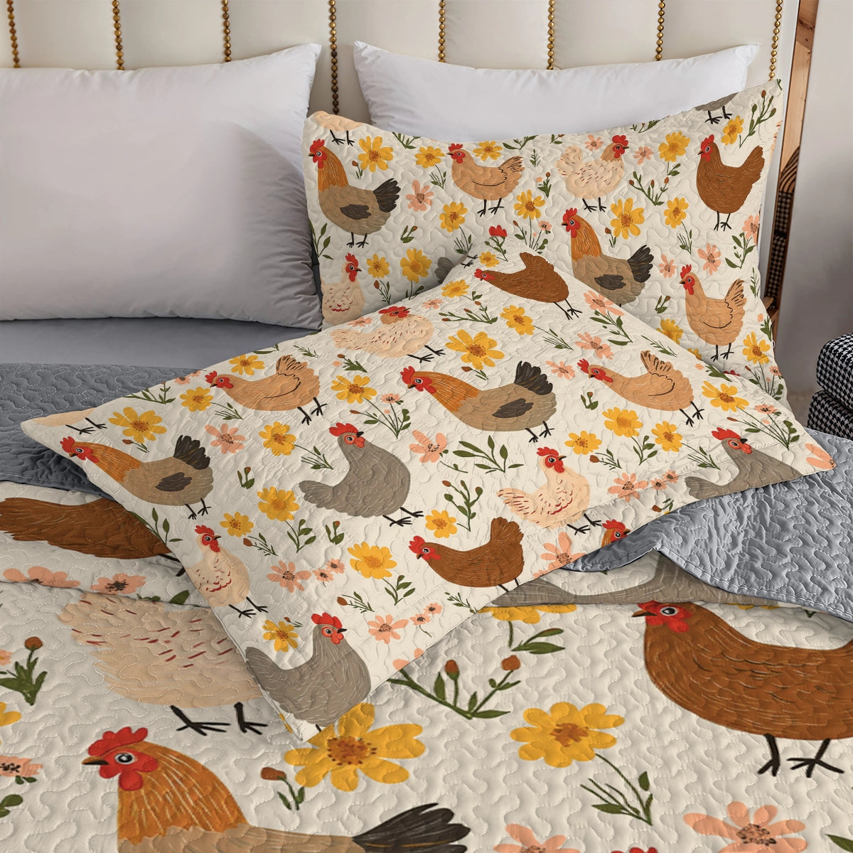 Shineful All Season Quilt 3-Piece Set - Chicken Floral Cluckin' Cozy